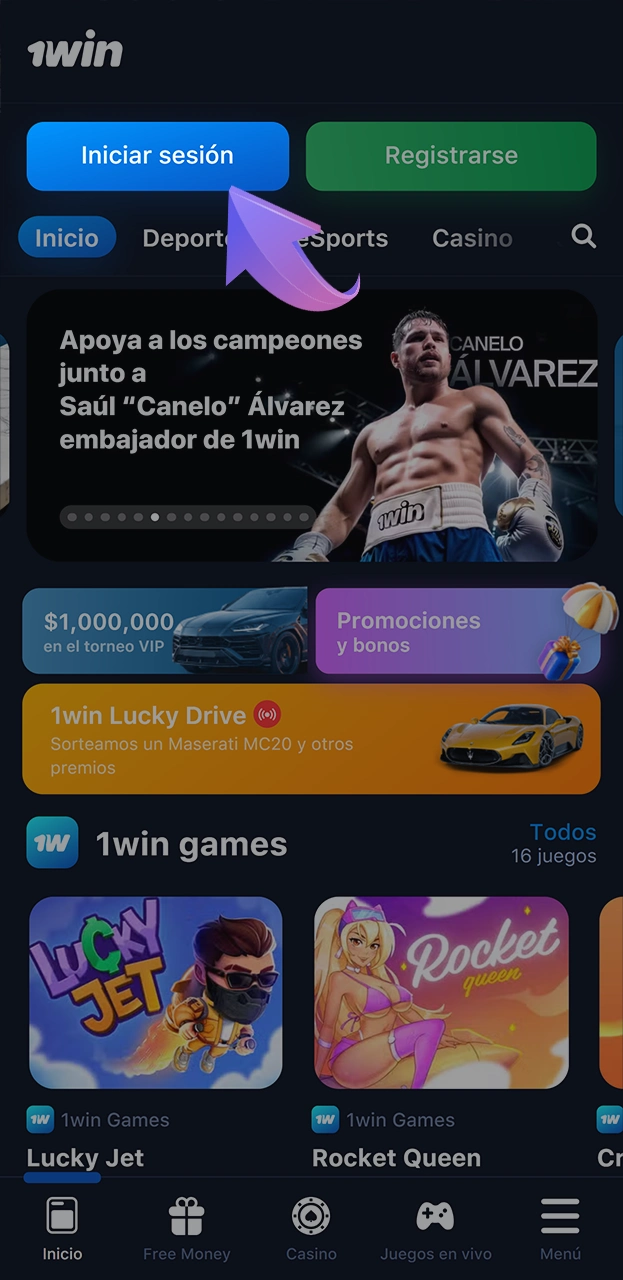 Acceda a su cuenta 1win.
